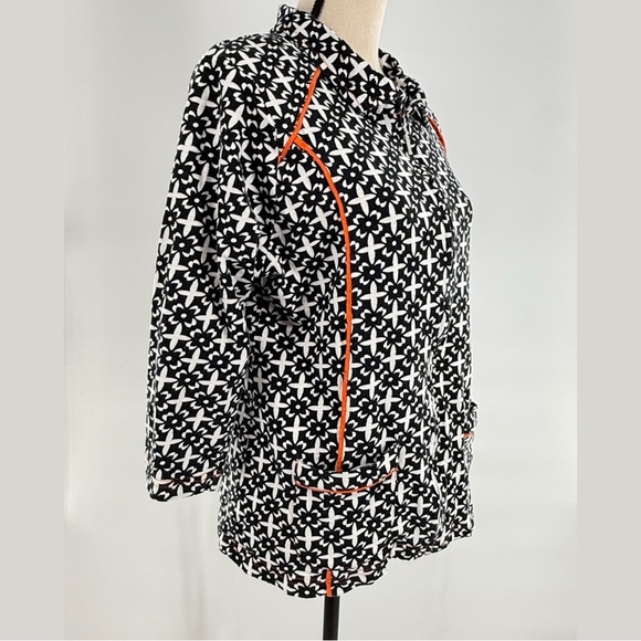 Thomas & Olivia Black White Floral Zip Front Jacket Cardigan Top Size Large - Picture 6 of 8